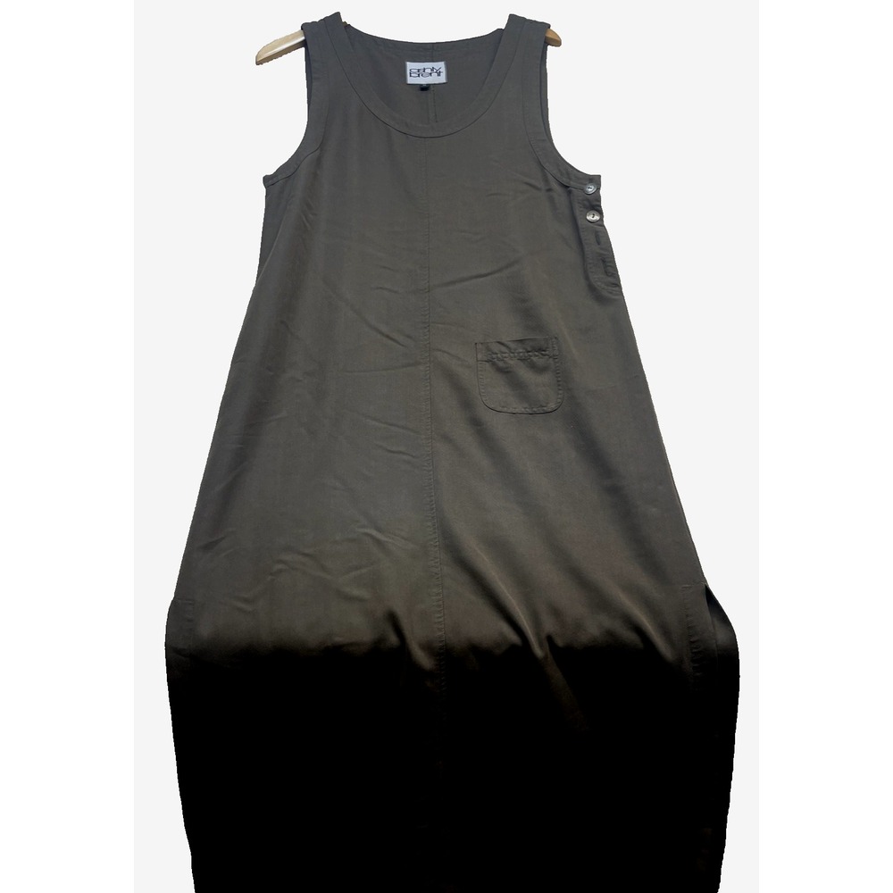 Ashly Brent Dress Womens M Olive Green Sleeveless Maxi Pocket Side Button Slit